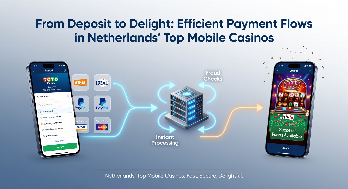 Smartphone met mobiel casino app en betaalopties zoals iDEAL zichtbaar op scherm, illustrerend snelle stortingen in Nederlandse topcasinos