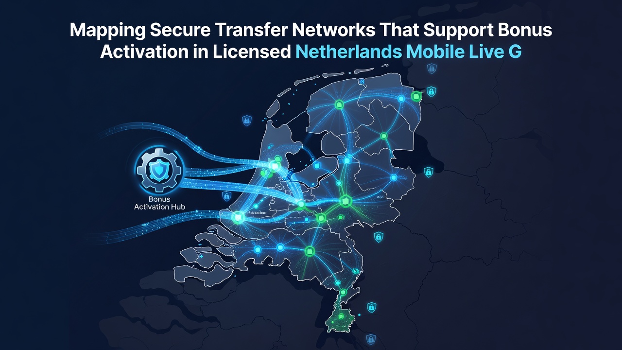 Illustratie van mobiele live gaming interfaces met beveiligde overdrachtsroutes voor bonussen