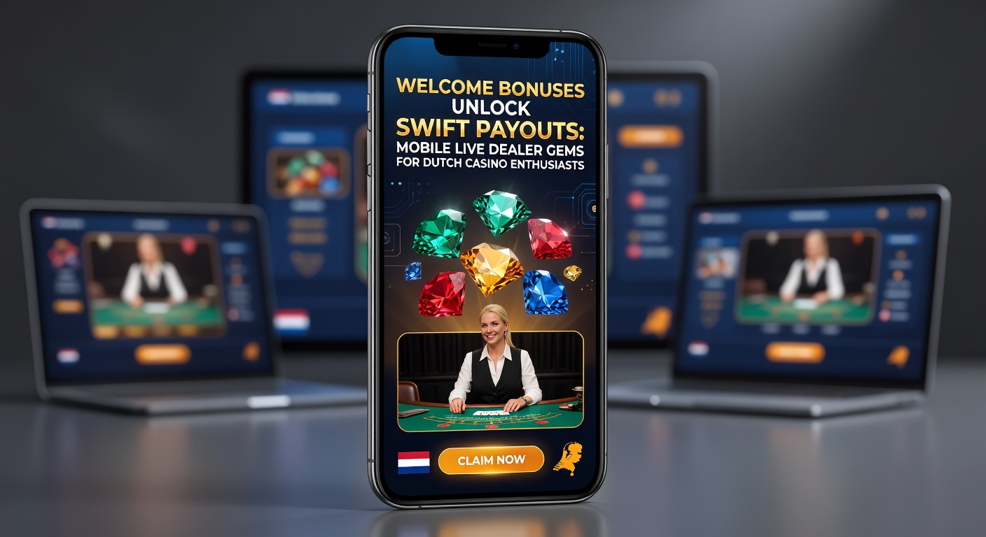 Nederlandse speler op mobiel apparaat geniet van live dealer poker met welkomstbonus pop-up en iDEAL uitbetalingsknop